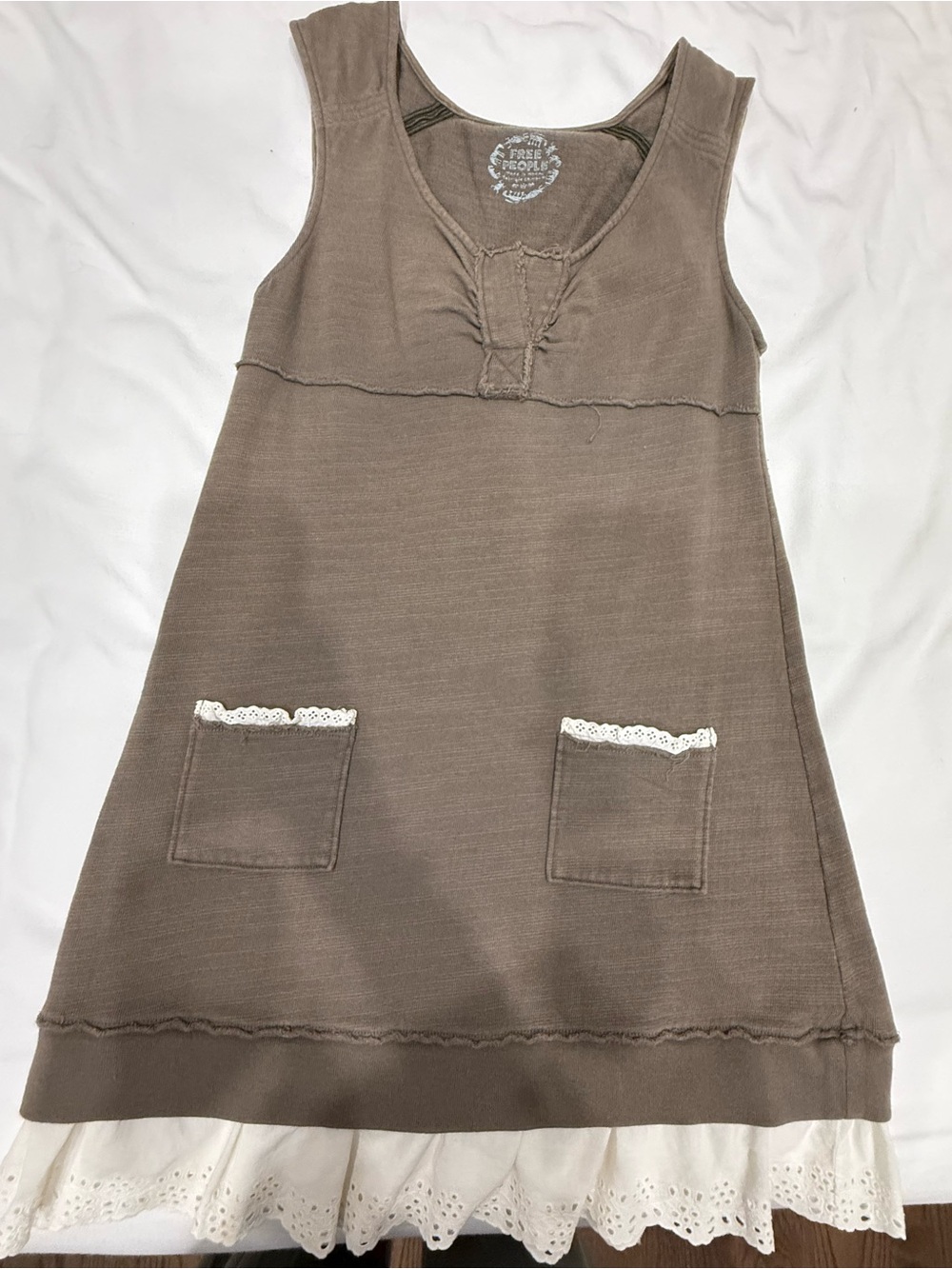 Free People Small Dress cotton Sleeveless Taupe Dress with Lace Trim